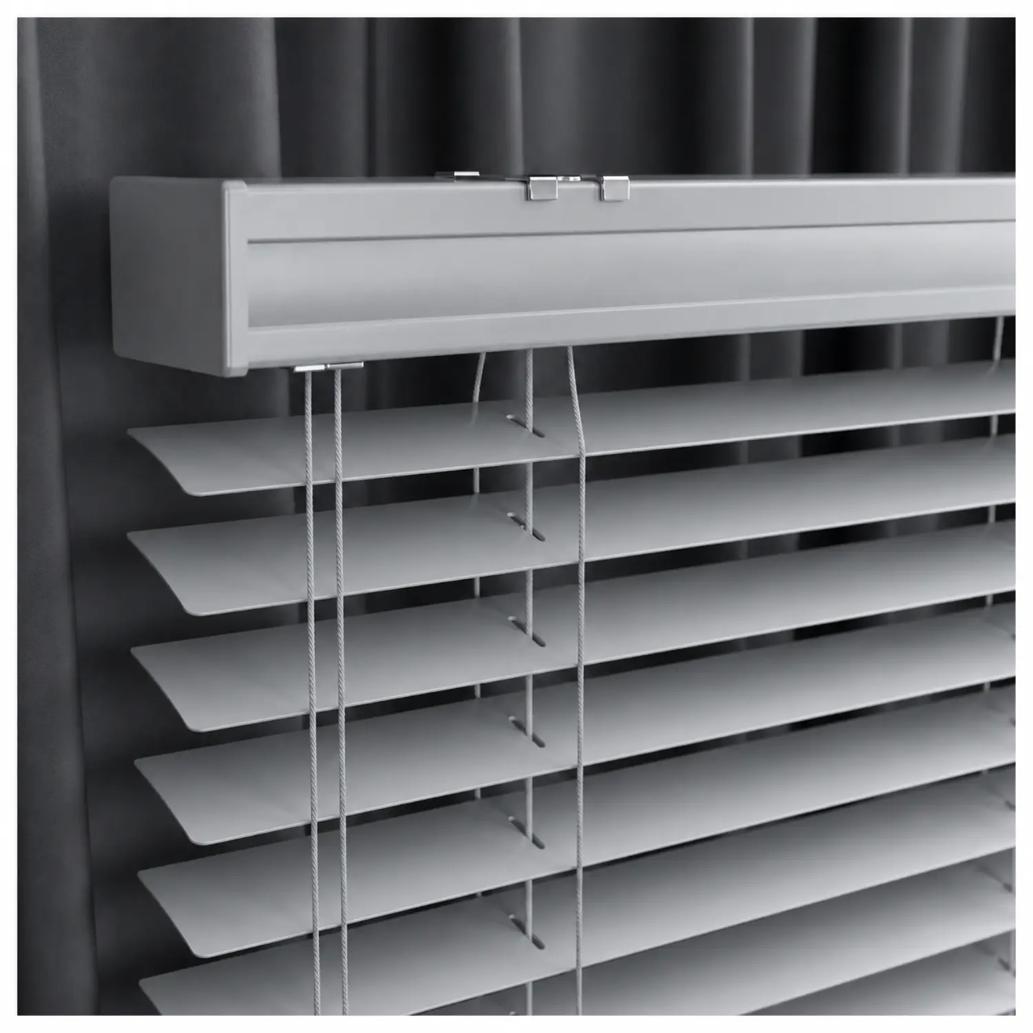Żaluzja aluminiowa 50mm kompaktowa rynna 58x50, drabinka sznurkowa, prowadzenie boczne linkowe, biała
